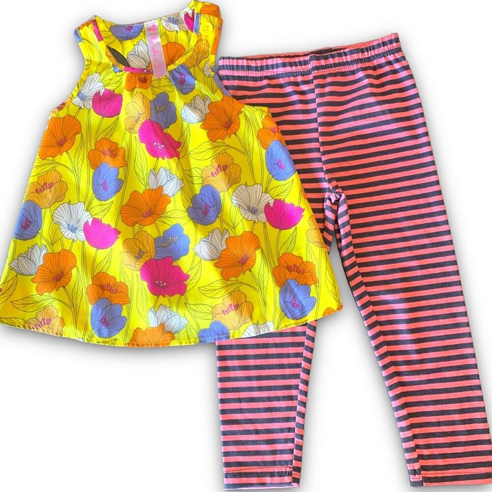 ✨- New Bundle Girls 3T bright flower Top and Candy Stripe leggings Priced f…